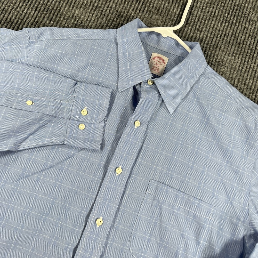 Brooks Brothers 346 Shirt Mens 16-4/5 Blue Windowpane Long Sleeve Button Up